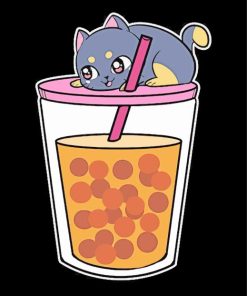 Anime Cat With Boba Tea Diamond Painting