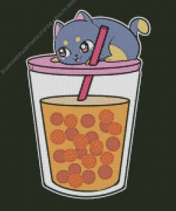 Anime Cat With Boba Tea Diamond Painting