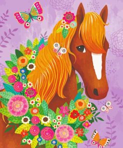 Horse With Butterflies And Flowers Diamond Painting