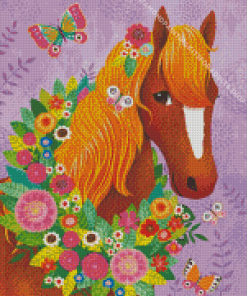 Horse With Butterflies And Flowers Diamond Painting