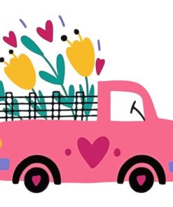 Pink Flower Truck Diamond Painting