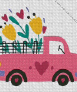 Pink Flower Truck Diamond Painting