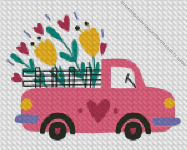 Pink Flower Truck Diamond Painting