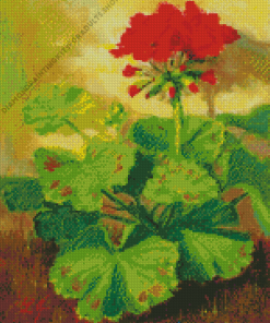 Red Geranium Plant Art Diamond Painting