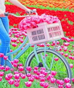 Bike In Tulips Field Diamond Painting