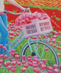 Bike In Tulips Field Diamond Painting