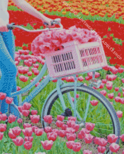 Bike In Tulips Field Diamond Painting