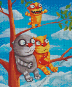 Cats On Tree Diamond Painting