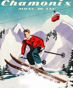 Chamonix Skiing Vintage Poster Art Diamond Painting