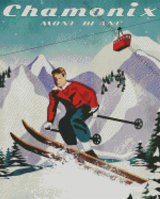 Chamonix Skiing Vintage Poster Art Diamond Painting