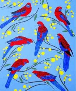 Crimson Rosella Birds Family Diamond Painting