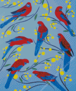 Crimson Rosella Birds Family Diamond Painting