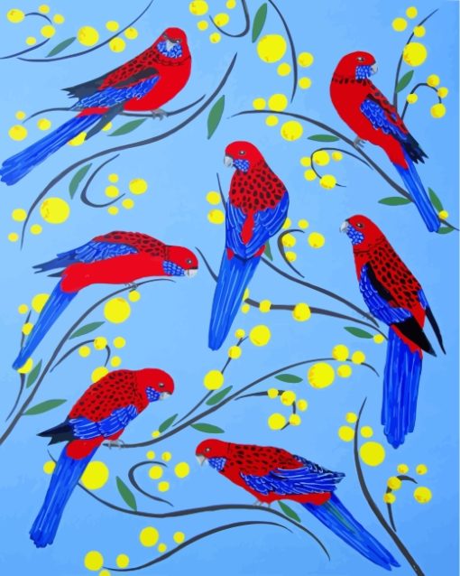 Crimson Rosella Birds Family Diamond Painting