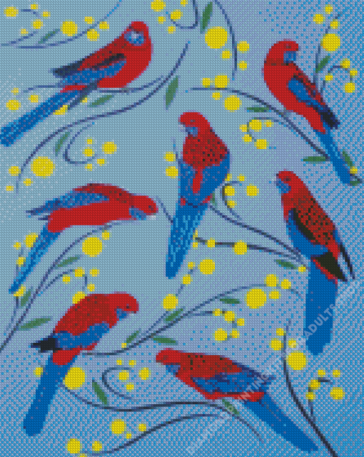 Crimson Rosella Birds Family Diamond Painting