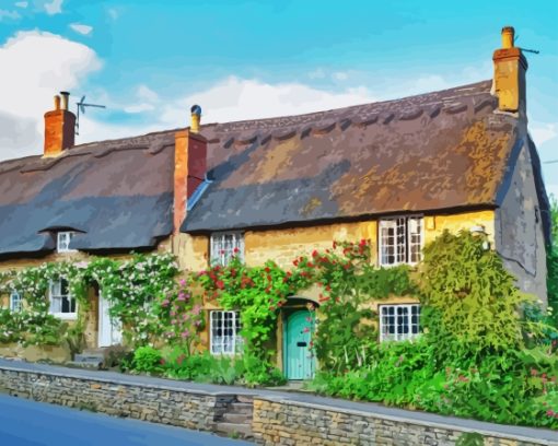 English Cotswold Cottage Thatch Diamond Painting