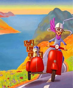 Girl And Dog On Motorcycle Diamond Painting