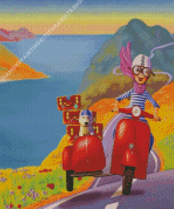 Girl And Dog On Motorcycle Diamond Painting