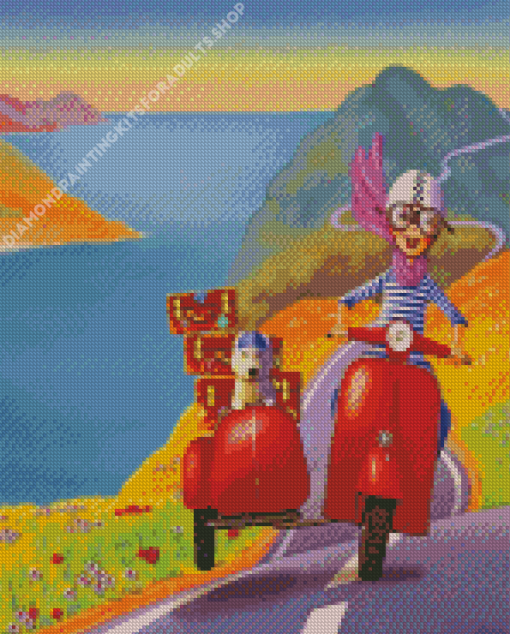 Girl And Dog On Motorcycle Diamond Painting