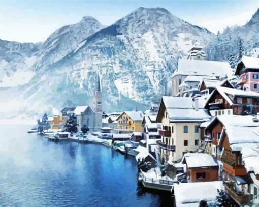 Hallstatt Winter Village Diamond Painting