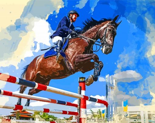 Horse Rider Jumping Diamond Painting