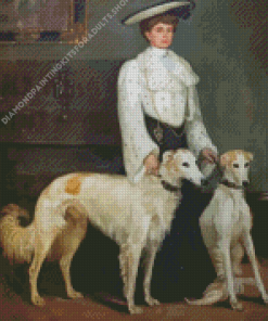 Lady And Borzoi Dogs Diamond Painting