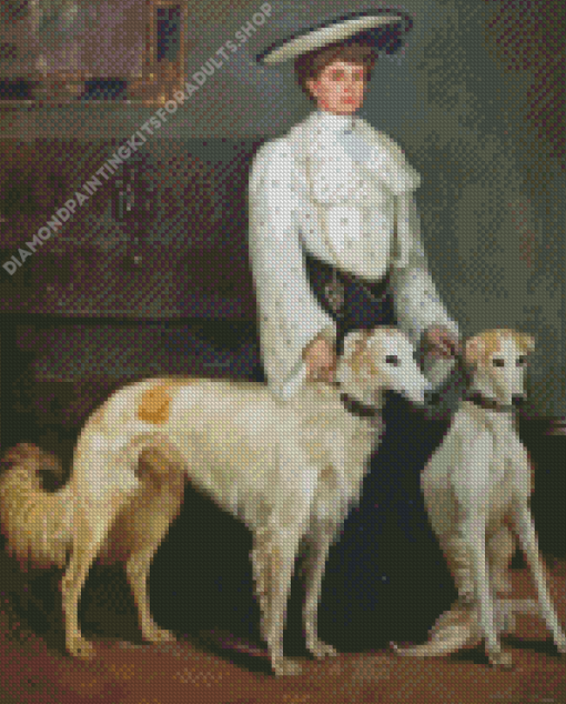 Lady And Borzoi Dogs Diamond Painting