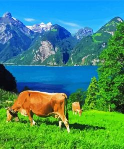 Lake Lucerne Cows Diamond Painting