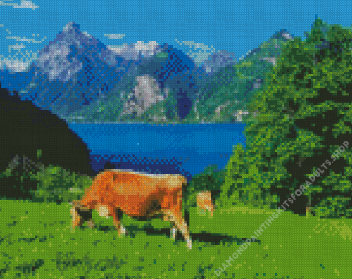 Lake Lucerne Cows Diamond Painting