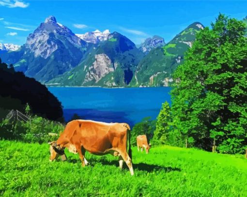 Lake Lucerne Cows Diamond Painting