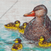 Mother Duck And Ducklings Diamond Painting