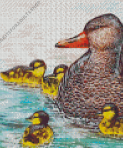 Mother Duck And Ducklings Diamond Painting