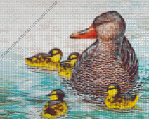 Mother Duck And Ducklings Diamond Painting