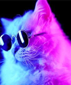 Neon Cats With Black Glasses Diamond Painting