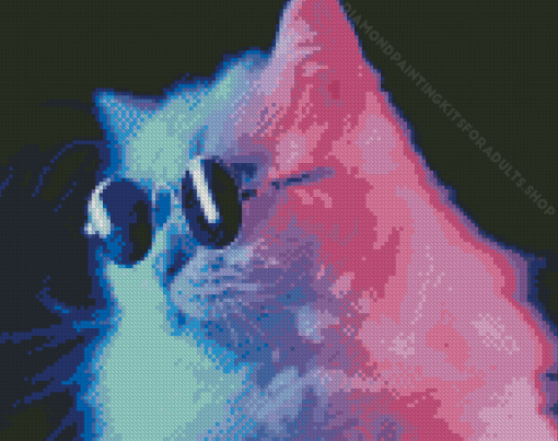 Neon Cats With Black Glasses Diamond Painting