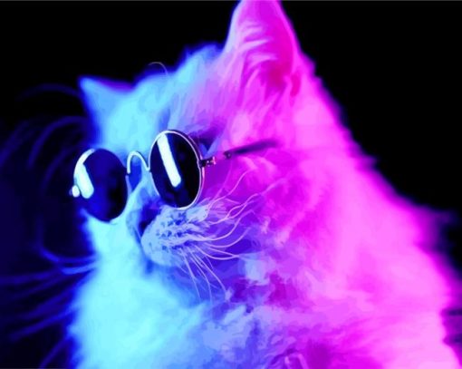 Neon Cats With Black Glasses Diamond Painting