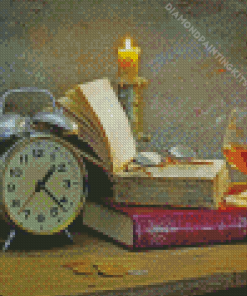 Old Books and Clock Diamond Painting