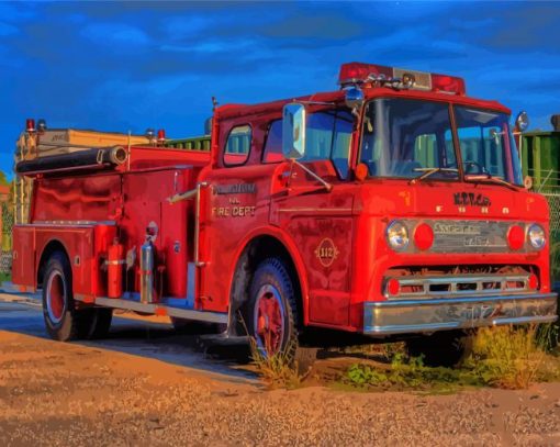 Old Fire Truck Diamond Painting