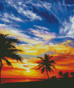 Orange And Blue Sky Clouds Diamond Painting