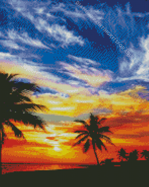 Orange And Blue Sky Clouds Diamond Painting