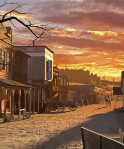 Western Town At Sunset Diamond Painting