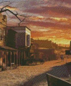 Western Town At Sunset Diamond Painting