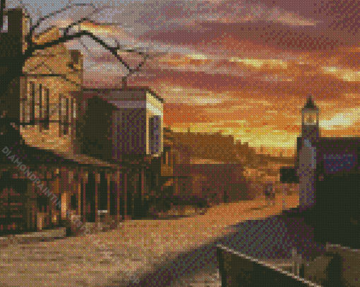 Western Town At Sunset Diamond Painting