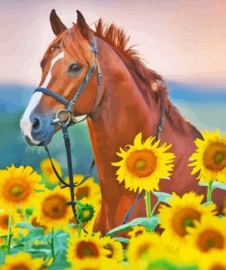 Brown Horse in Sunflower Field Diamond Painting