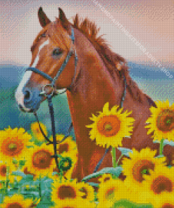 Brown Horse in Sunflower Field Diamond Painting