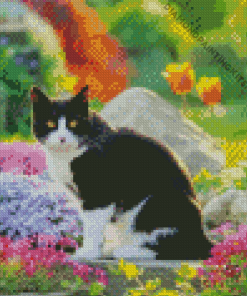 Cat In a Flowery Garden Diamond Painting