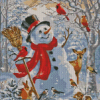 Cheerful Snowman With Animals Diamond Painting