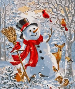 Cheerful Snowman With Animals Diamond Painting