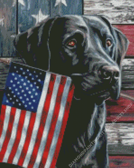 Cool Black Lab With Flag Diamond Painting