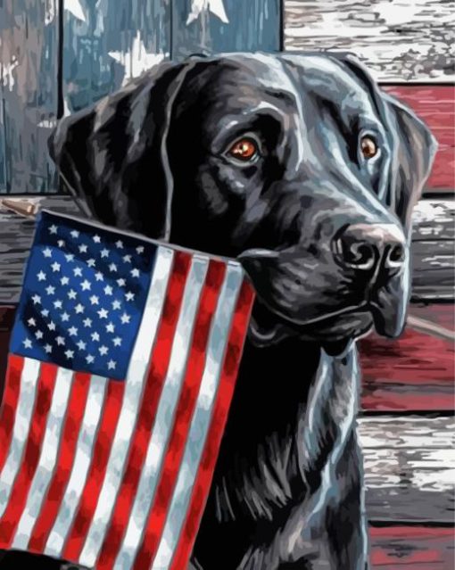 Cool Black Lab With Flag Diamond Painting