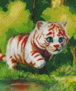 Cute White Tiger Cub Diamond Painting